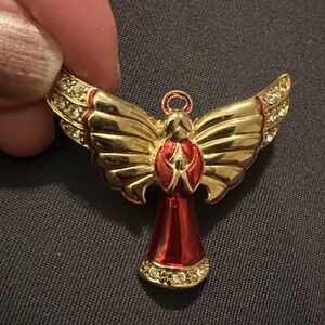 Monet Vintage Gold Tone Red & Crystal Angel Pin/Pendant, excellent condition